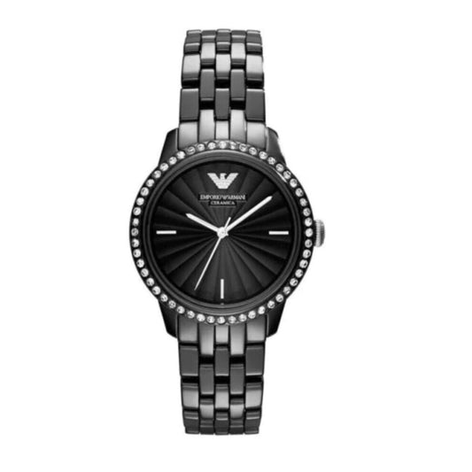 NEW EMPORIO ARMANI AR1478 CERAMIC LADIES WATCH BLACK SVAROWSKI