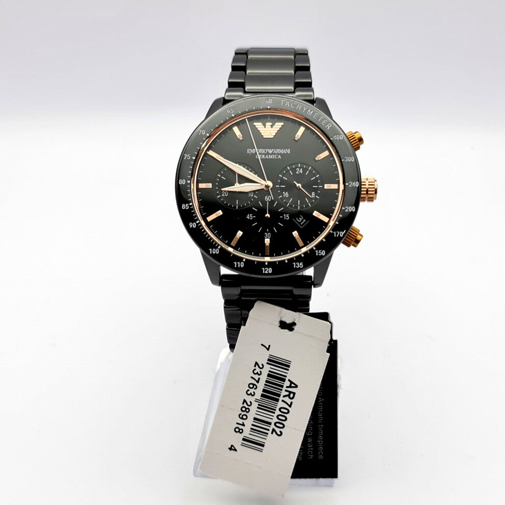 NEW EMPORIO ARMANI AR70002 MEN'S WATCH BLACK CERAMICA ROSE GOLD CHRONO