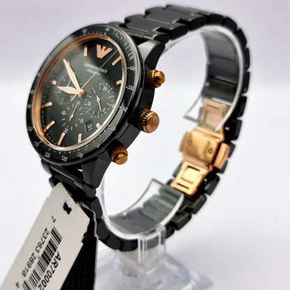 NEW EMPORIO ARMANI AR70002 MEN'S WATCH BLACK CERAMICA ROSE GOLD CHRONO